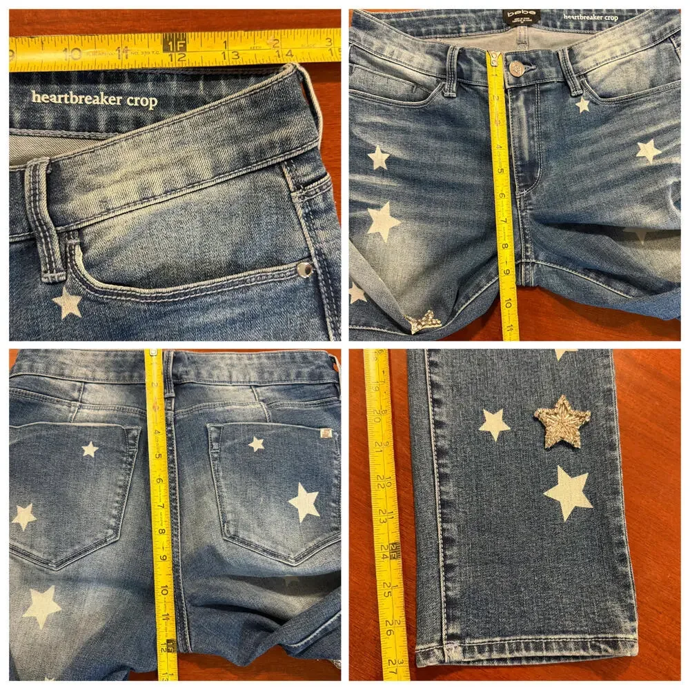 Bebe Heartbreaker Crop Stars Jeans Constellation Wash Embellished Rhinestone 28 - Picture 10 of 16